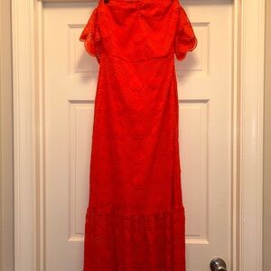 Aqua Vibrant Red Lace Maxi Dress